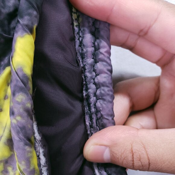 Adidas Adventure Purple Yellow Splatter Print Quilted Puffer Jacket Vest Hooded - Picture 9 of 15